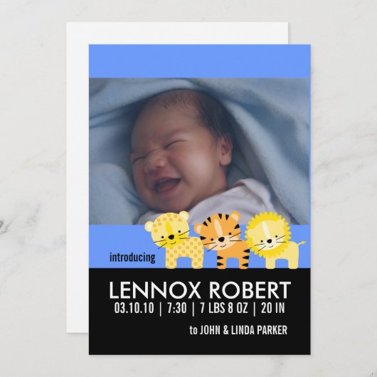 Baby Boy Birth Announcement Foto Cards Ankündigung (Vorne/Hinten)