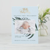 Baby Boy Birth Announcement - Tropical Palm Leaf Ankündigung (Stehend Vorderseite)