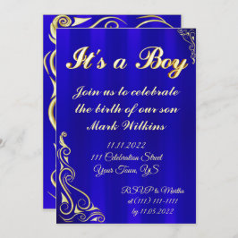 Baby Boy Birth Celebration Gold und Blau Einladung