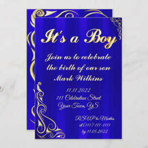 Baby Boy Birth Celebration Gold und Blau Einladung