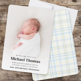 Baby Boy Birth Foto Custom Blue Kariert