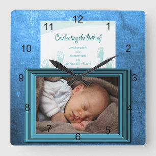 Baby Boy Birth Foto Keepake Quadratische Wanduhr