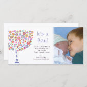 Baby Boy Birth Retro Tree Ankündigung Fotokarte (Vorne/Hinten)