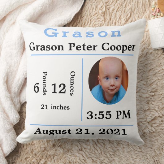 Baby Boy Birth Statistics Foto Template Stuhl Kissen (Decke)