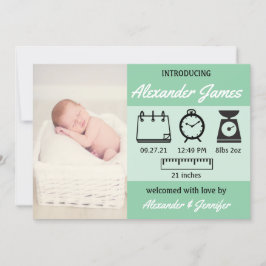 Baby Boy Birth Stats Green Ankündigung