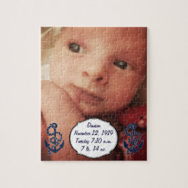 Baby Boy Birth Stats Nautical Navy Anchor Muster Puzzle