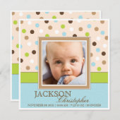 Baby Boy Birth Zwei Fotos in Blau + Grüne Punkte Ankündigung (Vorne/Hinten)