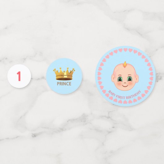 Baby Boy Birthday auf blau-weiß Konfetti (Rückseiten)