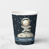Baby Boy Birthday Cups Teddy Bear Astronaut Thema Pappbecher (Rückseite)