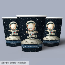 Baby Boy Birthday Cups Teddy Bear Astronaut Thema Pappbecher