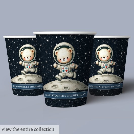 Baby Boy Birthday Cups Teddy Bear Astronaut Thema Pappbecher