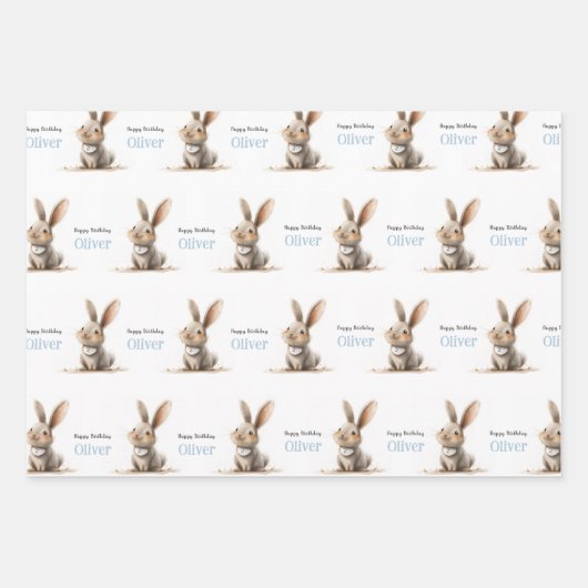Baby Boy Birthday Cute Rabbit Geschenkpapier Set (Vorderseite 3)