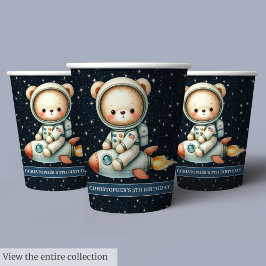 Baby Boy Birthday Teddy Bear Astronaut Party Pappbecher