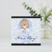 Baby Boy Black Leopard Baby Dusche Einladung (Stehend Vorderseite)