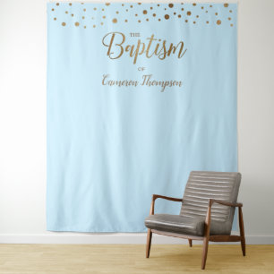 Baby Boy Blau Gold Konfetti Tauf Hintergrund Wandteppich