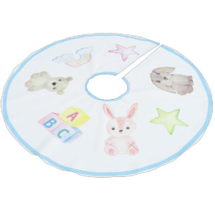 Baby Boy Blocks Bear Rabbit Tiere Weihnachten Polyester Weihnachtsbaumdecke