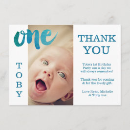 Baby Boy Blue 1. Geburtstag Danke Foto Card