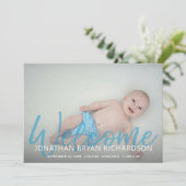 Baby Boy Blue 2 Foto Begrüßung der Geburt Einladung (Stehend Vorderseite)