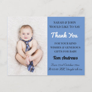 Baby Boy Blue Ankündigung Danke Postcard Postkarte