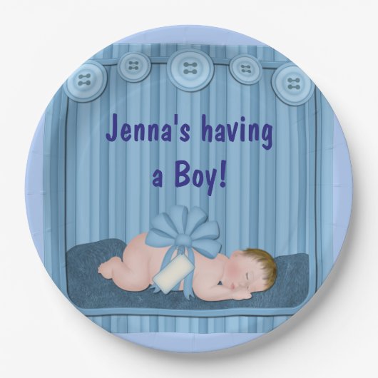 Baby Boy Blue Baby Dusche Party Paper Teller (Vorderseite)