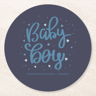 Baby Boy Blue Baby Shower  Runder Pappuntersetzer