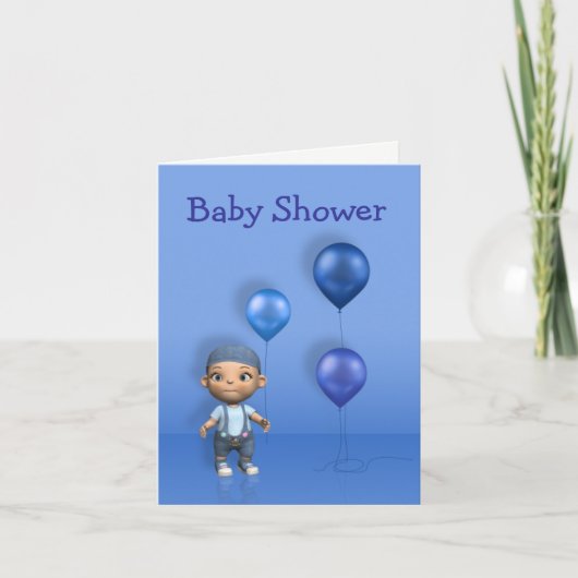 Baby Boy & Blue Balloons Baby Dusche Grußkarte Einladung (Vorderseite)