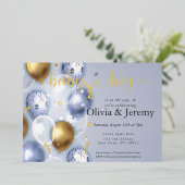 Baby Boy Blue Balloons Babydusche Folieneinladung (Stehend vorne)