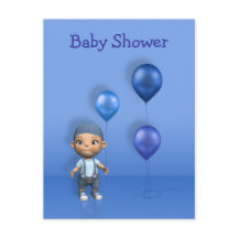 Baby Boy & Blue Balloons - Babydusche Postkarte