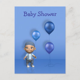 Baby Boy & Blue Balloons - Babydusche Postkarte