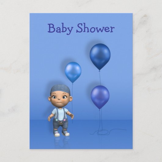 Baby Boy & Blue Balloons - Babydusche Postkarte (Vorderseite)