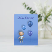 Baby Boy & Blue Balloons - Babydusche Postkarte (Stehend Vorderseite)