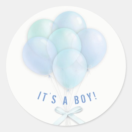 Baby Boy Blue Balloons Runder Aufkleber (Vorderseite)