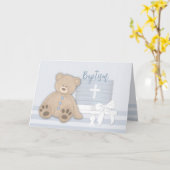 Baby Boy Blue Baptisc Teddy Bear Karte (Gelbe Blume)