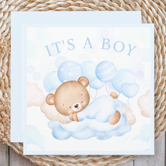Baby Boy Blue Bear Announccard