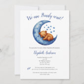 Baby Boy Blue Bear Moon Bearly Wait Baby Dusche Einladung (Vorderseite)