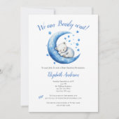 Baby Boy Blue Bear Moon Bearly Wait Baby Dusche Einladung (Vorderseite)
