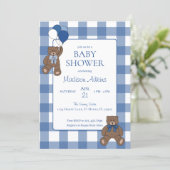 Baby Boy Blue Bearly Teddy Bears Baby Shower Einladung (Stehend Vorderseite)
