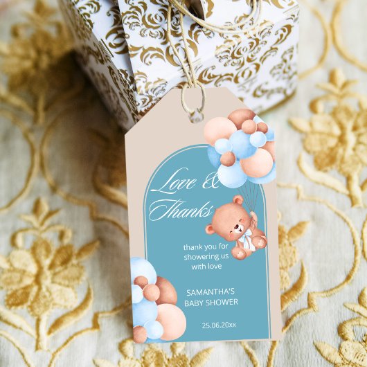 Baby Boy Blue beige Ballons Babydusche Danke Geschenkanhänger