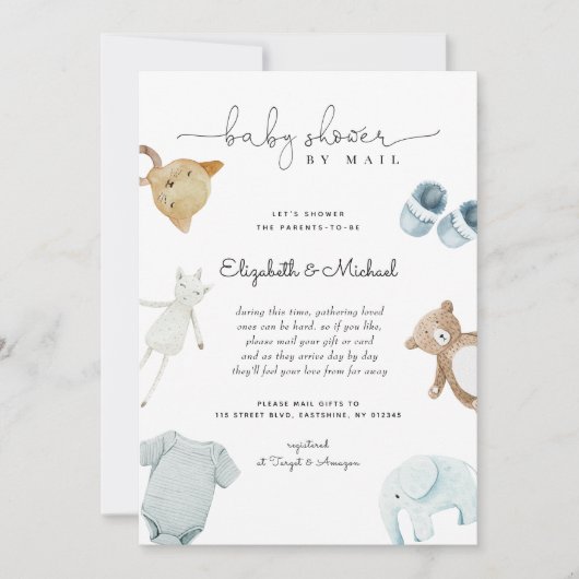 Baby Boy Blue Boho Kinderdusche per Mail Einladung (Vorderseite)