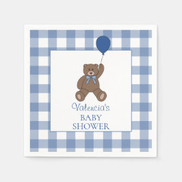 Baby Boy Blue Buffalo Check Teddy Bear Baby Shower Serviette