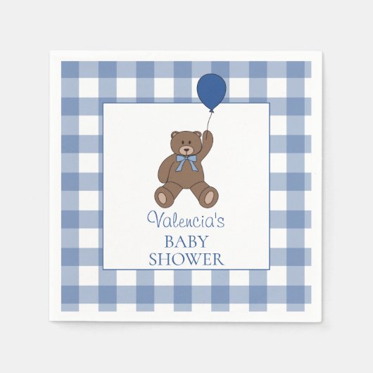 Baby Boy Blue Buffalo Check Teddy Bear Baby Shower Serviette (Vorderseite)