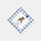 Baby Boy Blue Buffalo Check Teddy Bear Baby Shower Serviette (Ecke)