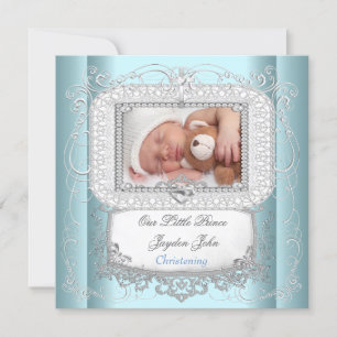 Baby Boy Blue Christening Taufe Cross Prince Einladung