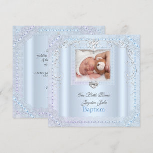 Baby Boy Blue Christening Taufe Cross Prince Einladung