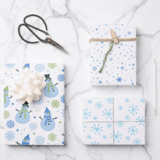 Baby Boy Blue Christmas Snowmen und Schneeflocken Geschenkpapier Set