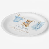 Baby Boy Blue Clothesline Baby Dusche Pappteller (Schrägansicht)