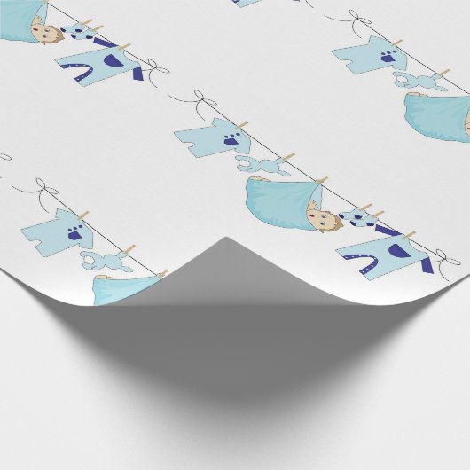 Baby Boy Blue Clothesline Niedlich Wrapping Paper Geschenkpapier (Ecke)