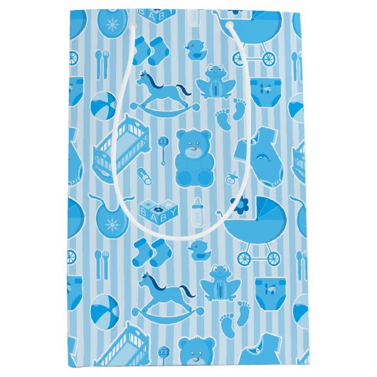 Baby Boy Blue Collage Pattern Mittlere Geschenktüte (Vorderseite)