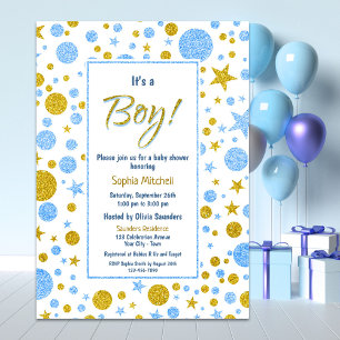 Baby Boy Blue Confetti Baby Dusche Einladung