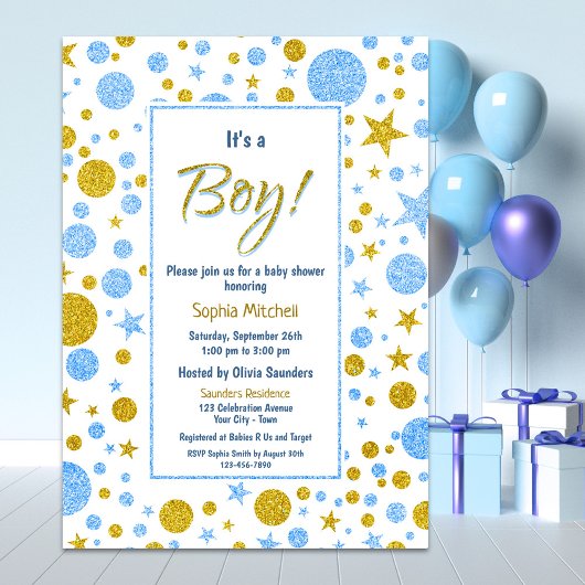 Baby Boy Blue Confetti Baby Dusche Einladung